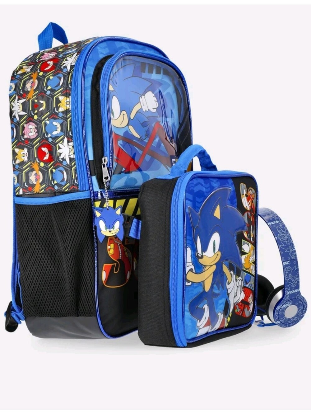 Sonic the Hedgehog 17" Backpack, Lunch Tote and Headphones Set, 3-Piece